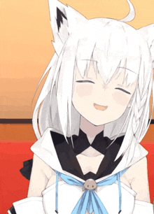 a cartoon character with white hair and black ears