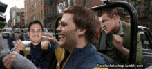a group of men are sitting in a car with patsfanfotoshop.tumblr.com in the corner