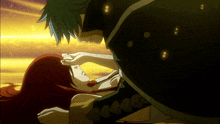 a cartoon of a man and a woman kissing with a sunset in the background