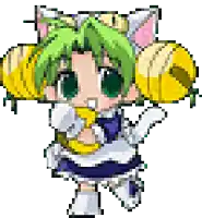 a pixel art illustration of a girl with green hair