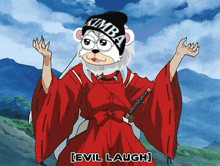 a cartoon of a bear wearing a kimba hat and a red robe