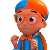 a cartoon boy with glasses and a blue and orange hat