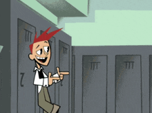 a cartoon character points to a locker with the number 2