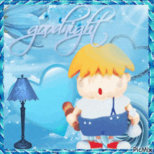 a picture of a boy with a lamp and the words goodnight written on it