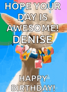 a birthday card with a llama holding a balloon and confetti .