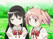 two anime girls standing next to each other with the words me and my girl best friend
