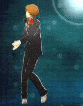 a man in a suit and headphones is dancing