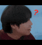 a close up of a person with a question mark above their head