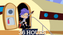 a cartoon of a girl holding a sword with the words 36 hours below her