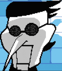 a pixel art drawing of a man wearing sunglasses and a mustache