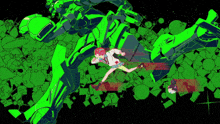 a girl is running in front of a green robot that says ' a ' on the side