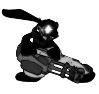 a cartoon character is holding a machine gun