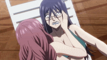 a woman with glasses and braces on her teeth is being hugged by another woman