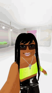 a cartoon girl wearing sunglasses and a yellow top