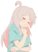 a drawing of a girl with long white hair thinking