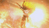 a person holding a sword in a fire