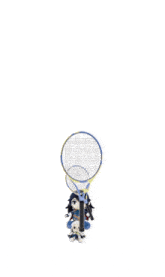 a stuffed animal is holding a tennis racket