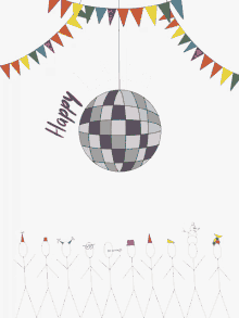 a birthday card with a disco ball and the words happy birthday werkt