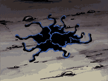 a black and blue drawing of a worm on a gray background