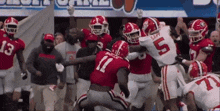 a group of football players are playing a game and one of them has the number 5 on his jersey