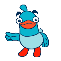 a cartoon drawing of a blue bird with a big orange beak