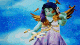 a cartoon character holding a sword and wearing a white dress