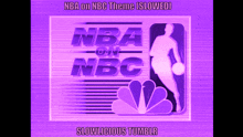 a purple nba on nbc logo with a basketball player holding a basketball