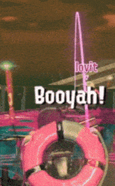 a pink life preserver with the words booyah written above it