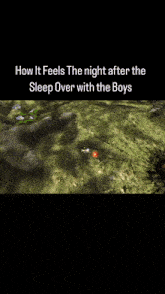 a screenshot of a video game with the caption how it feels the night after the sleep over with the boys .
