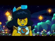 a cartoon drawing of a woman with a crescent moon on her chest