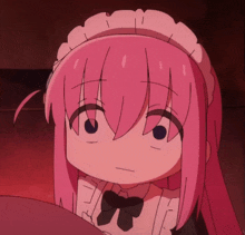 a girl with pink hair is wearing a maid costume