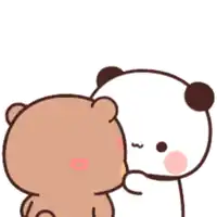 a cartoon bear is kissing a panda bear with a heart above them