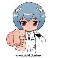 a cartoon of a girl pointing with the website www.acid.com.mx