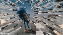 sonic the hedgehog is surrounded by missiles in a scene from the movie