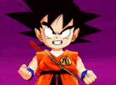 a cartoon character named goku is holding a sword in his hand