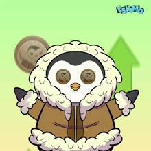 a cartoon of a penguin wearing a fur coat with the words eskimo on the bottom