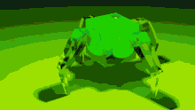 a green cube that looks like a frog is sitting on a green background