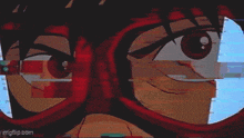 a close up of a person 's face with glasses on and a glitch effect .