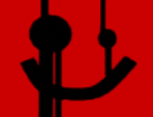 a black silhouette of a person hanging from a hook .