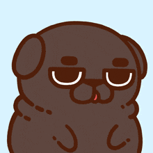 a cartoon drawing of a pug with glasses and a tongue sticking out