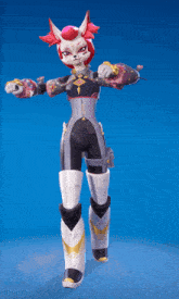 a cartoon character with a fox 's head and red hair is standing with her arms outstretched