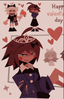 a valentine 's day card with a girl wearing a crown