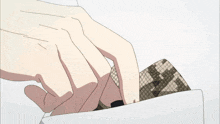 a drawing of a person holding a black object
