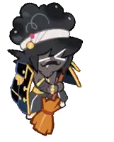 a cartoon character is holding a broom and wearing a black hat