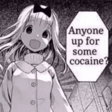 a black and white drawing of a girl talking about cocaine .