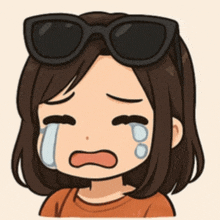 a cartoon girl wearing sunglasses is crying with tears running down her face