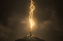 a lightning bolt strikes the top of a mountain