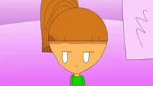 a drawing of a girl with a ponytail and a green shirt