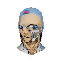 a drawing of a man 's head with a blue helmet on
