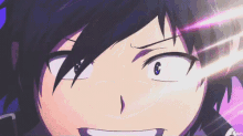 a close up of a cartoon character 's face with a purple background